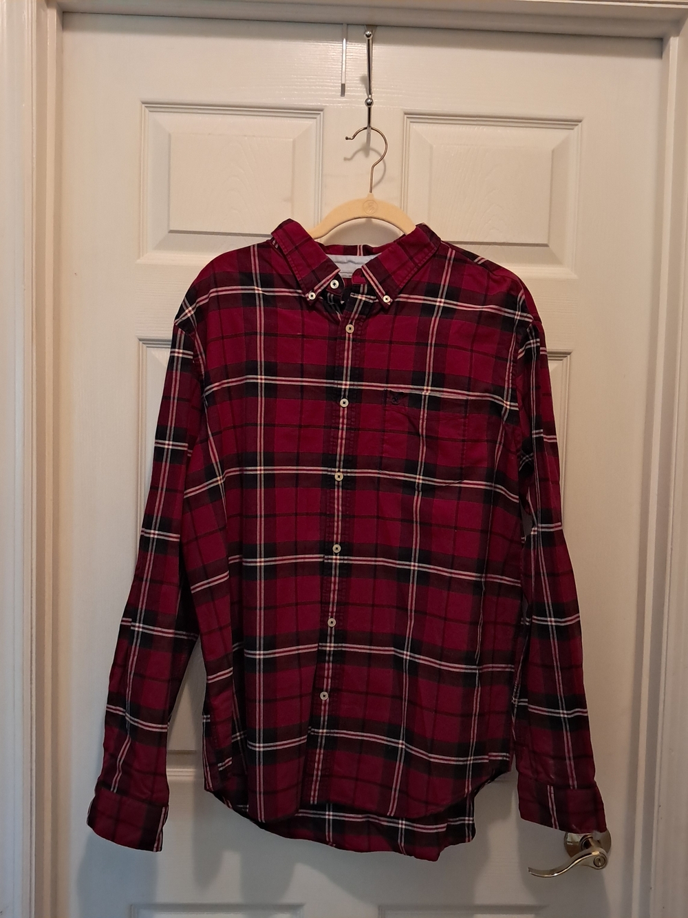 American Eagle Outfitters Men's Red Plaid Classic Fit Shirt Size XXL Tall